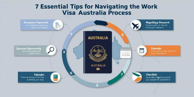 Checklist graphic detailing 7 essential tips for the Australian work visa process