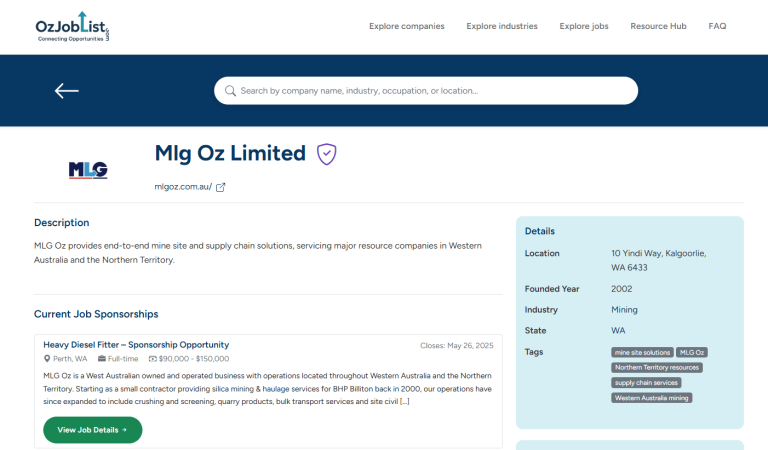 Example of an Australian sponsored job listing on OzJobList.com