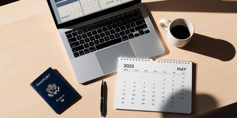 2025 calendar open to May displaying Australia visa processing times
